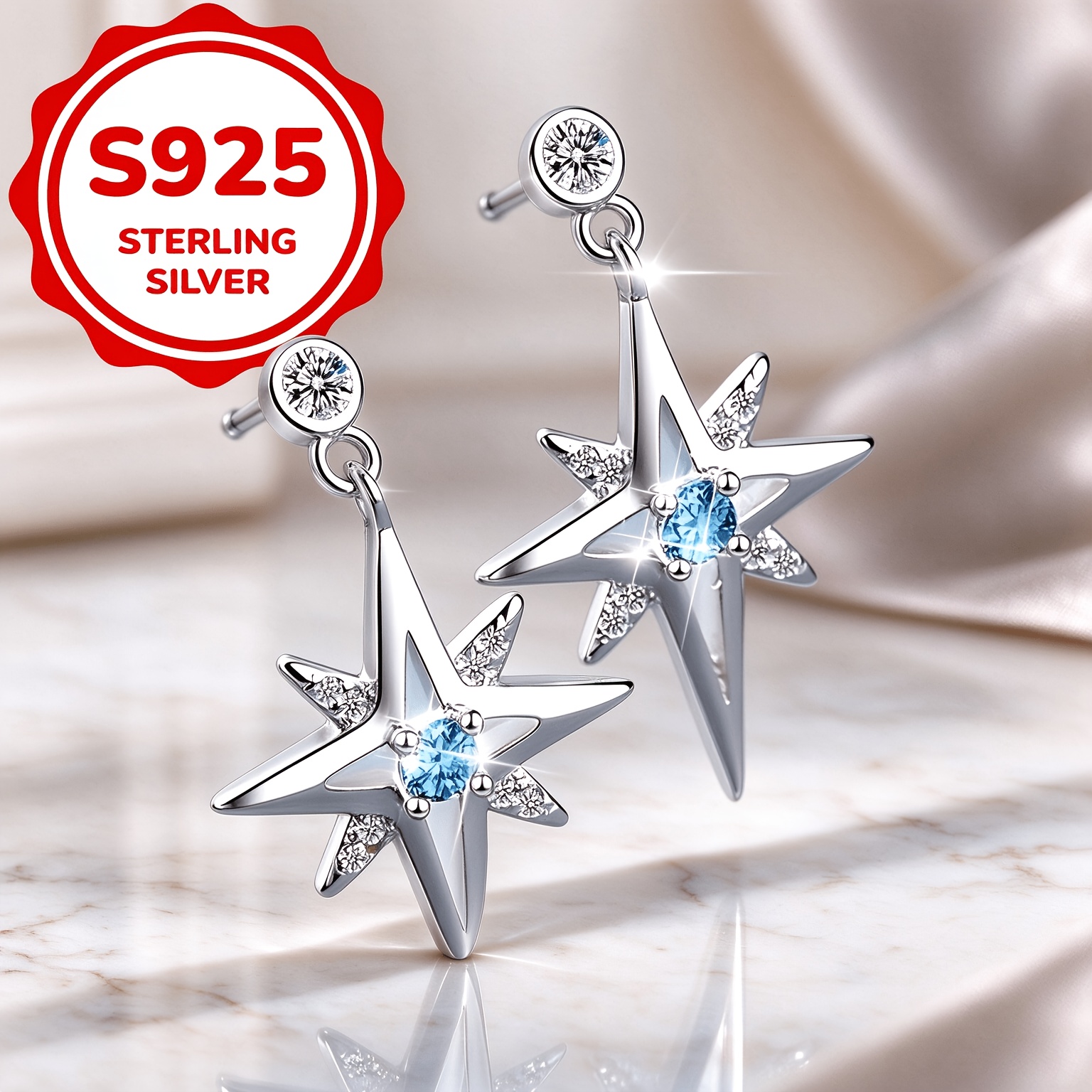 925 Silver Irregular Star Stud Earrings, Lightweight Design